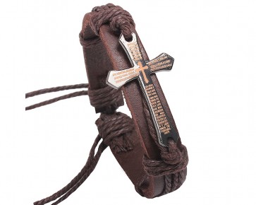 Bracelet-Scripture-Cross-Leather-Brown