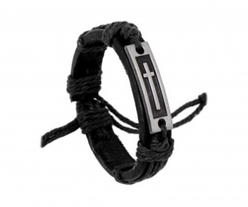 Bracelet Leather Cross Black