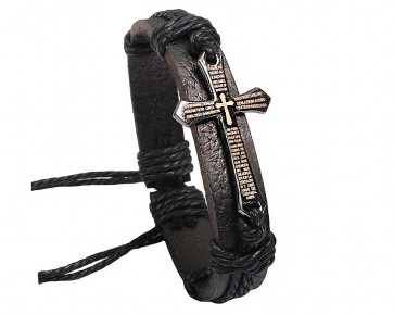Bracelet Scripture Cross Leather Black